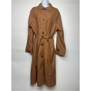 Haute Monde Women's Trench Coat Size Large Dark Brown Belted Faux Leather